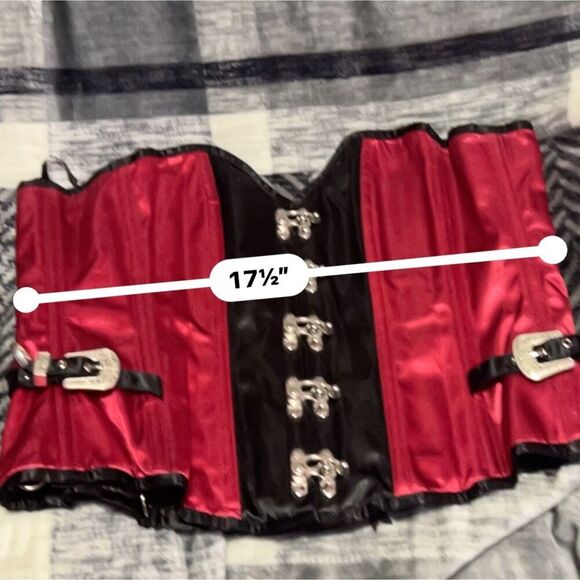 Red and Black Satin Steel Boned Corset Size 34 - Picture 10 of 10